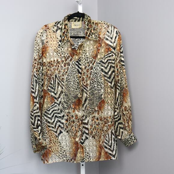 Vintage sheer Mesmerize button up animal print blouse size XL - Picture 1 of 7